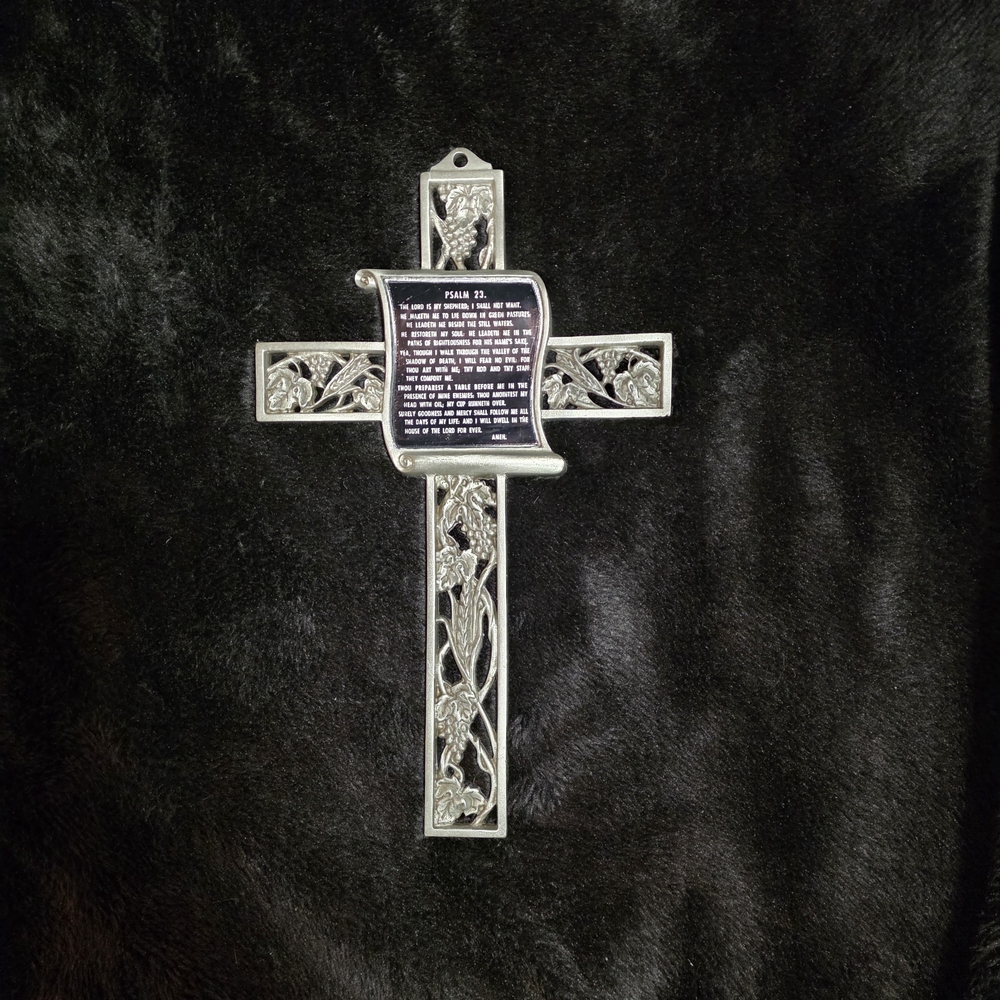 Pewter 23rd Psalm Prayer Wall Cross 9 Inch
